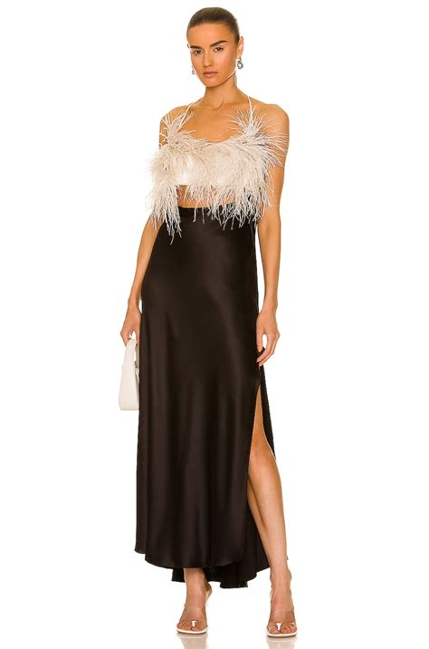 PatBO Feather Trim Midi Slip Dress in Black | FWRD