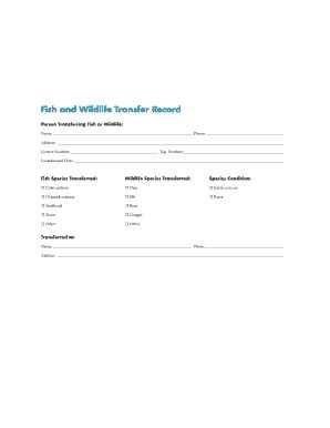 Fish and Wildlife Transfer Record - Blank Fillable Template | Fill Out ...