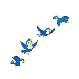 VVWV Flying Blue Birds Wall Sticker Educational Home Decor Living Room ...