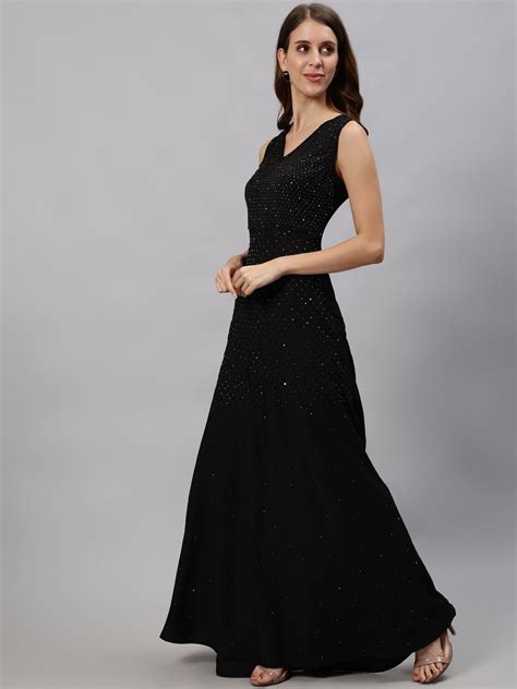 Buy Ishin Women's Black Embellished Gown Dress Online