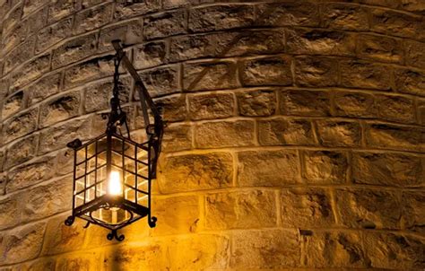 Download wallpaper light, metal, wall, lantern, brick, light bulb, Wall ...
