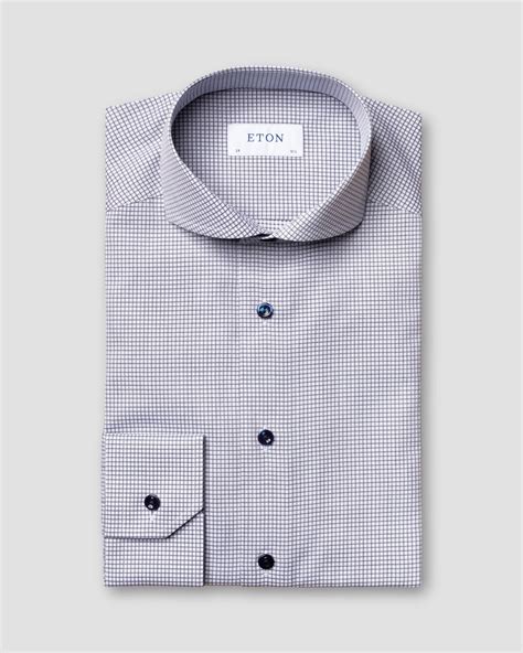 Blue Micro Check Stretch Shirt - Eton