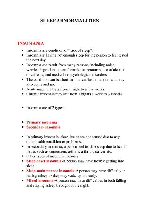 Sleep Abnormalities - SLEEP ABNORMALITIES INSOMANIA Insomnia is a ...