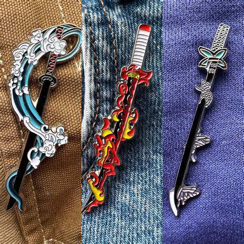 Buy Anime Enamel Pins Flame, Water and Butterfly Swords Cool Anime ...