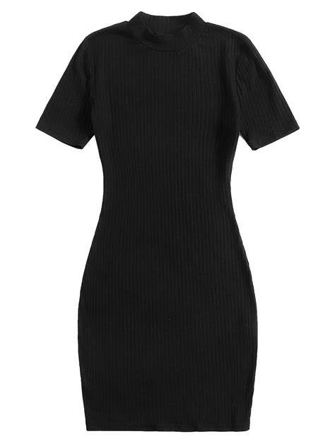 SHEIN BASICS Solid Rib-knit Bodycon Dress | Ribbed knit bodycon dress ...