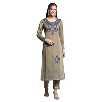 Buy Monte Carlo Womens Self Design Beige Round Neck Full Sleeve Kurti ...