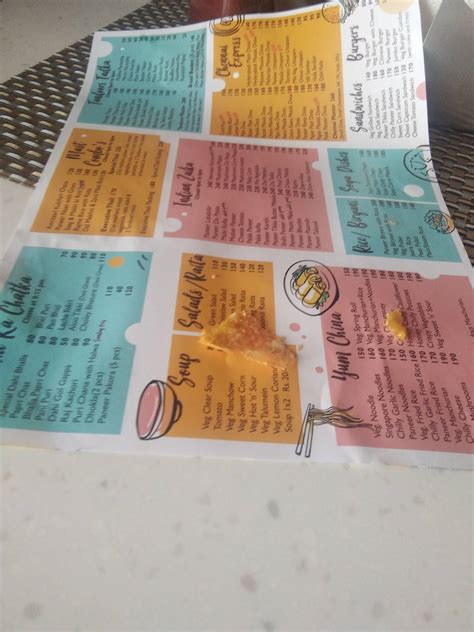 Menu at Baba Dairy, Chandigarh, 5-6-7