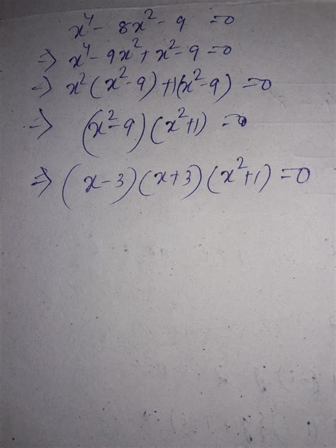 Factorize :- x⁴ -8x² -9= 0 - Brainly.in