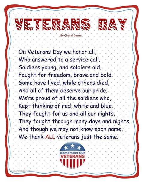 Veterans Day Remembrance Poems | FREE Printable