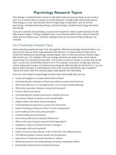 Psychology Research Topics | PDF | Psychology | Mental Disorder