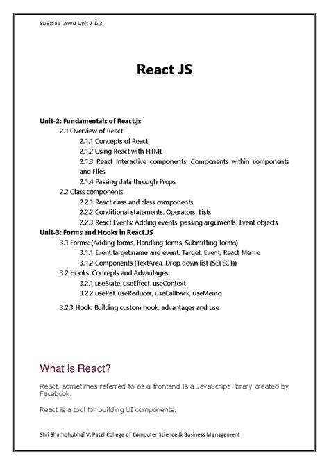 React Unit 2 & 3 - RWGGEFVEFV - React JS Unit-2: Fundamentals of React ...