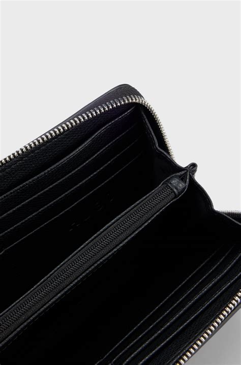 HUGO - Grained faux-leather ziparound wallet with logo lettering - Black