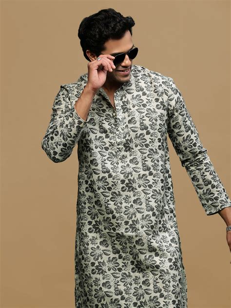 Men's Stylish Deep Beige Trendy Printed Cotton Kurta – Sanwara Fashions