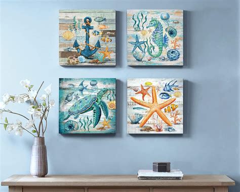 Buy Sea Turtle Wall Art Small Beach Theme Bathroom Wall Decor Teal ...