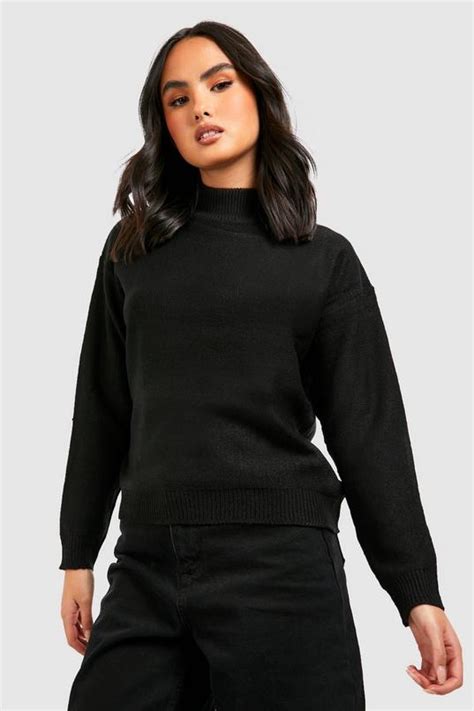 Black Basic High Neck Boxy Jumper | boohoo UK