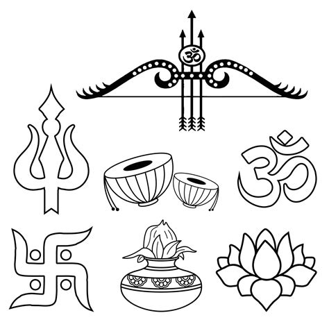 Hindu Icon Line Black and white line drawing 47109261 Vector Art at ...