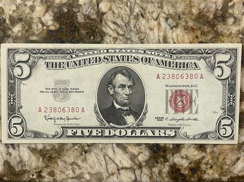 1963 Five $5 Dollar Bill Red Seal Federal Reserve Note | #3940613047