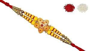 Buy Nemi Enterprises Wooden Flower Pearl Rakhi For Brother | Sister ...