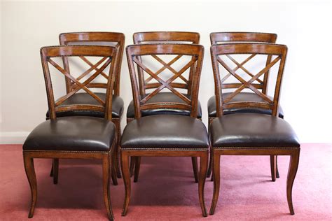 Set Of Six “Theodore Alexander” Leather Dining Chairs For Sale at 1stDibs