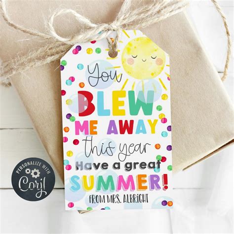 You Blew Me Away Gift Tag Template, Printable End of School Year Tags ...