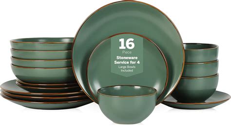 Amazon.com | RewiS 12-Piece Stoneware Dinnerware Set, Caspian Green ...