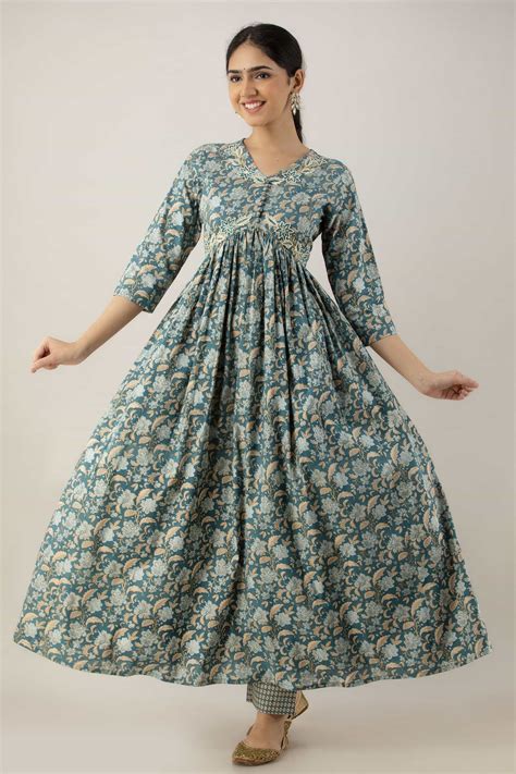 Shop Teal Pearls Embellish Gown | Suit Sets | Kohsh