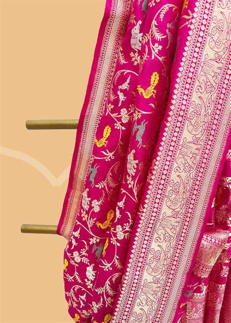 Rani Pink Meenakari Shikargah Benarasi Saree – Roliana