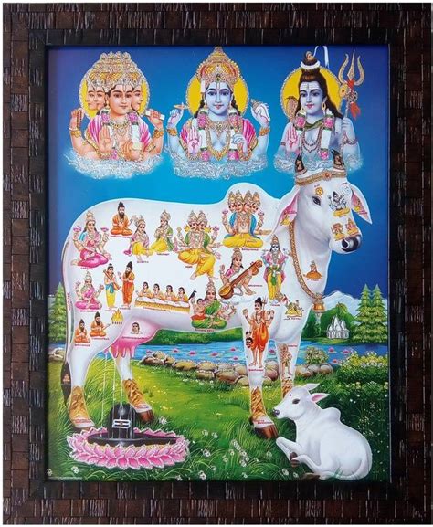 Art collection Kamdhenu Cow With Calf Kamdhenu Cow Vastu Photo Frame ...