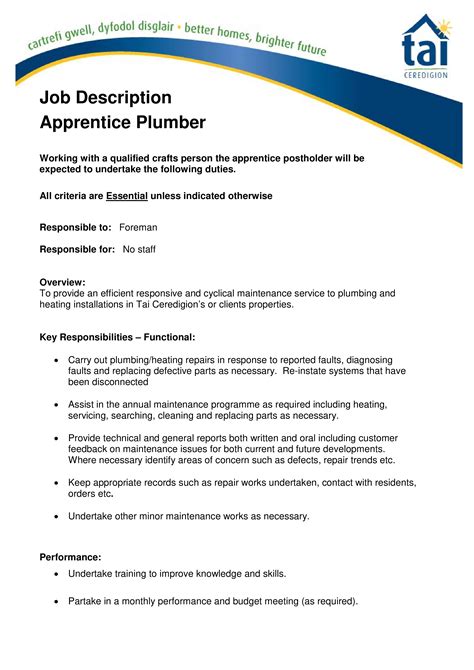 Apprentice Plumber Job Description Template