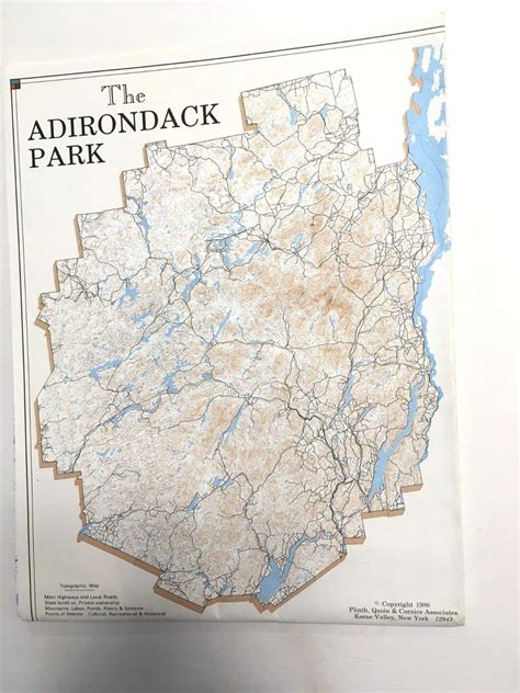 Large vintage topographic map of the Adirondack Park NY 44 by 34 inches ...