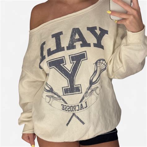 Cream and navy Yale University sweatshirt cream,... | Depop