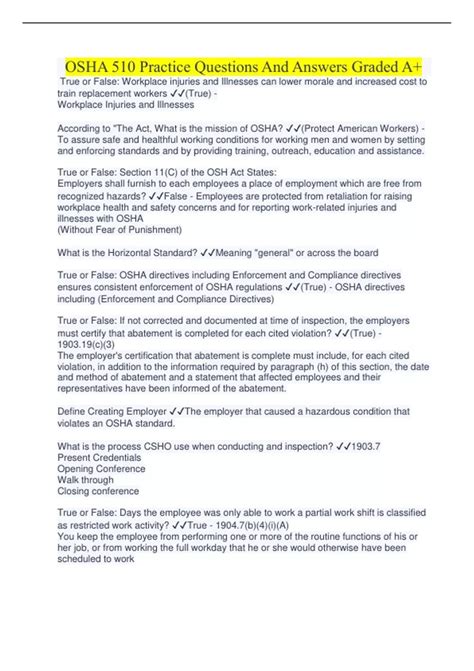 OSHA 510 Practice Questions And Answers Graded A+ - OSHA 510 - Stuvia US