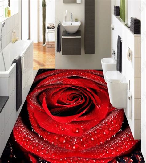 3D Floral Red Rose, Vinyl Floor Mural, Self-adhesive Vinyl, Floor Art ...