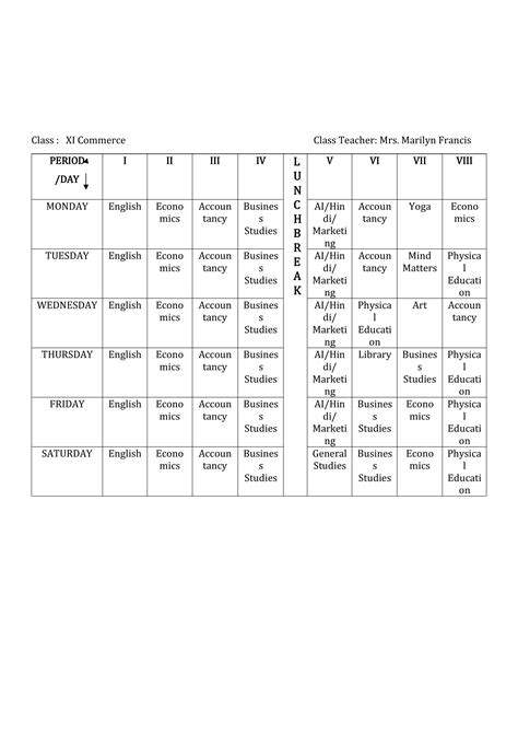 Class Timetable - Aditya Birla Groups Of School