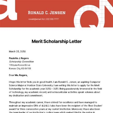 Free Merit Scholarship Letter Template to Edit Online