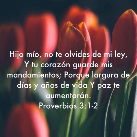 Proverbios 3:1-2 Hijo mío, no te olvides de mi ley, Y tu corazón guarde ...