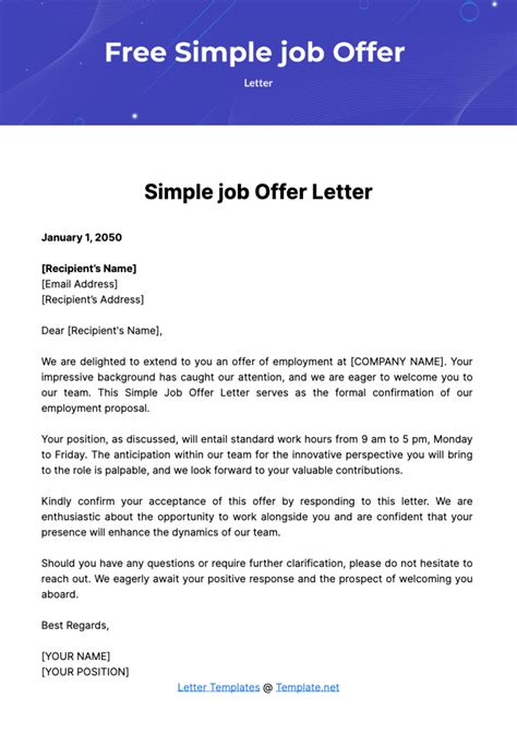 Free Simple job Offer Letter Template to Edit Online
