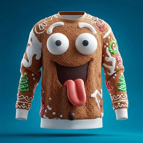 Noël Homme Bonhomme en pain d'épices Sweatshirt Frais Fête 3D manche ...