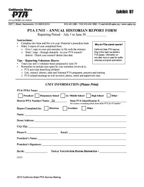 PTA Unit Annual Historian Report Form - Blank Fillable Template | Fill ...