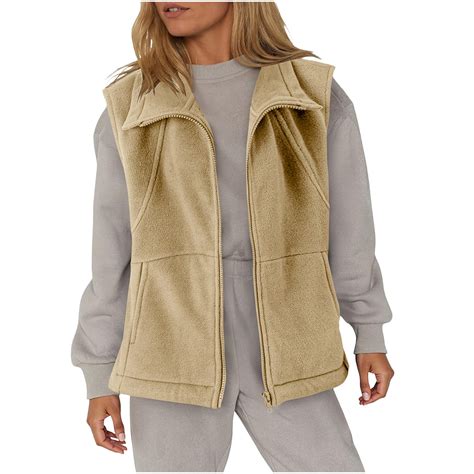 APEXFWDT Women's Fleece Vest - Zip-Up Collared Loose Casual Vest ...