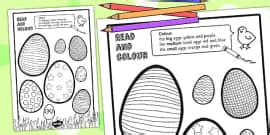 Easter Egg Read and Colour Worksheet / Worksheet - Twinkl