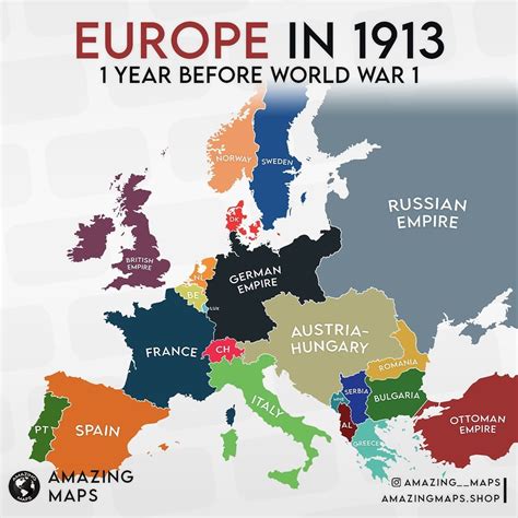 Europe in 1913 (before WW1). by amazing__maps - Maps on the Web