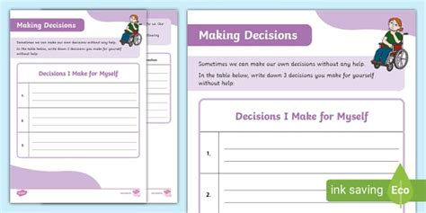 Decision Making Activity Sheet 1st/2nd Class