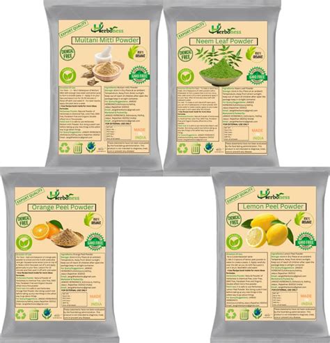 Herboness FacePack Combo -Orange Peel, Multani Mitti, Neem Leaf And ...