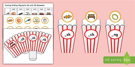 Sorting ending digraphs _sh and _ch Cut-Outs