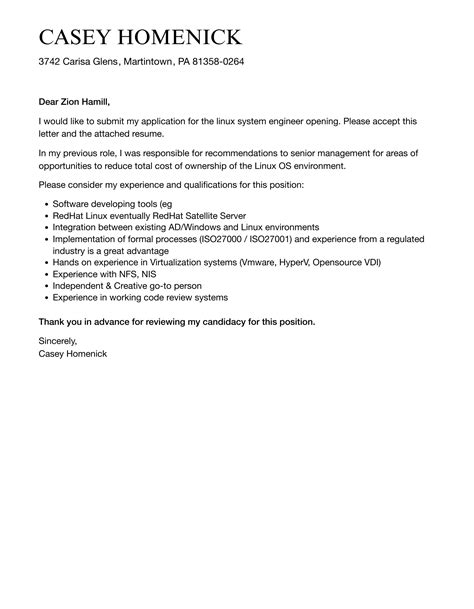 Image result for Cover Letter Examples Linux System Engineer