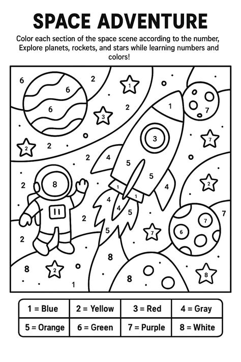 Space Adventure Color by Number Worksheet - Download & Print Now!