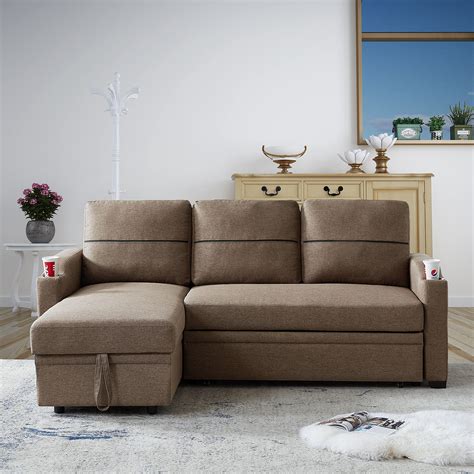 Buy YOGLAD Reversible Sectional Sofa Chaise for Living Room, Pull Out ...