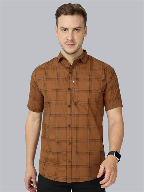 Shop 6 Line Cotton Blend Half Sleeve Mens Brown Check Shirt