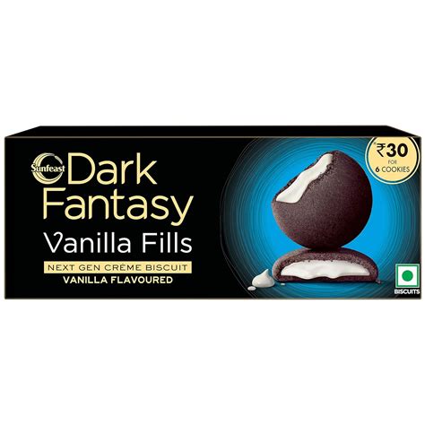 Sunfeast Dark Fantasy Vanilla Fills, Crunchy Choco Cookies with Vanilla ...